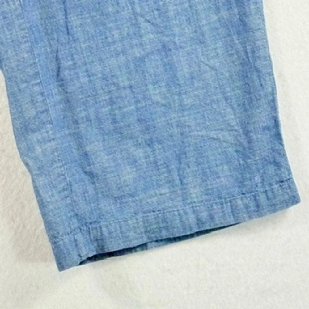 J. Crew Wide Leg Pants Womens 8 Blue Chambray Tie Waist Coastal Casual Travel